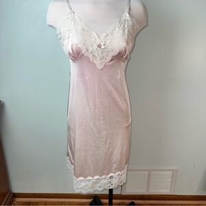 Ashley Taylor Pink Vintage Slip Nightgown Size 34 Nylon Lace USA